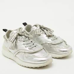 Tod's Silver Perforated Leather Low Top Sneakers Size 39.5