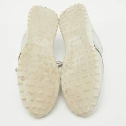 Tod's Silver Perforated Leather Low Top Sneakers Size 39.5