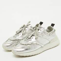 Tod's Silver Perforated Leather Low Top Sneakers Size 39.5