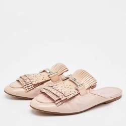 Tod's Beige Patent Studded Double T Mules Size 39