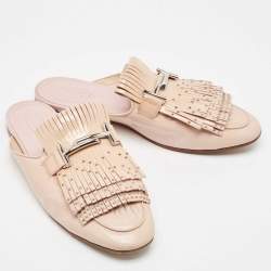 Tod's Beige Patent Studded Double T Mules Size 39