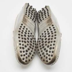 Tod's Silver Leather Studded Gommini Loafers Size 39.5