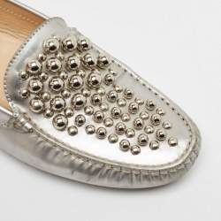 Tod's Silver Leather Studded Gommini Loafers Size 39.5