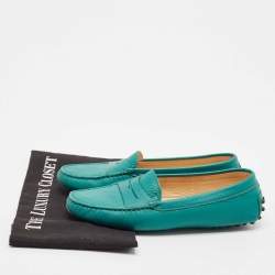 Pre Owned Tod's Green Leather Gommino Slip On Loafers Size 37