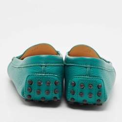 Pre Owned Tod's Green Leather Gommino Slip On Loafers Size 37