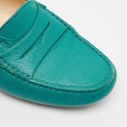 Pre Owned Tod's Green Leather Gommino Slip On Loafers Size 37