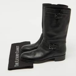 Tod's Black Leather Buckle Detail Calf Length Boots Size 39.5