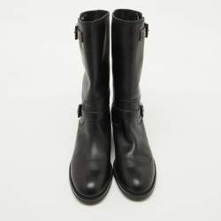 Tod's Black Leather Buckle Detail Calf Length Boots Size 39.5