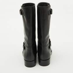 Tod's Black Leather Buckle Detail Calf Length Boots Size 39.5