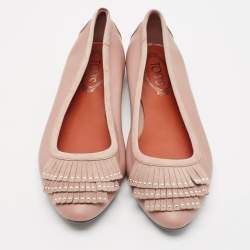 Tod's Brown Suede and Leather Fringe Detail Ballet Flats Size 40.5