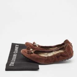Tod's Dark Brown Suede Scrunch Ballet Flats Size 38