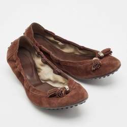 Tod's Dark Brown Suede Scrunch Ballet Flats Size 38