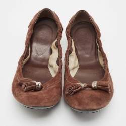 Tod's Dark Brown Suede Scrunch Ballet Flats Size 38