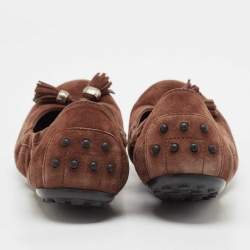Tod's Dark Brown Suede Scrunch Ballet Flats Size 38