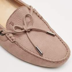 Tod's Brown Nubuck Leather Bow Scrunch Penny Loafers Size 40.5