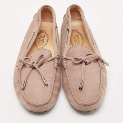 Tod's Brown Nubuck Leather Bow Scrunch Penny Loafers Size 40.5