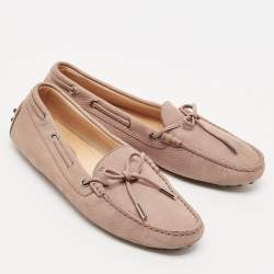 Tod's Brown Nubuck Leather Bow Scrunch Penny Loafers Size 40.5