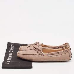 Tod's Brown Nubuck Leather Bow Scrunch Penny Loafers Size 40.5