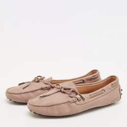 Tod's Brown Nubuck Leather Bow Scrunch Penny Loafers Size 40.5