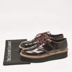 Tod's Burgundy Brogue Leather Platform Lace Up Oxfords Size 38