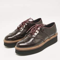 Tod's Burgundy Brogue Leather Platform Lace Up Oxfords Size 38