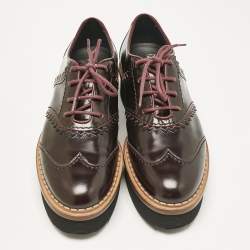 Tod's Burgundy Brogue Leather Platform Lace Up Oxfords Size 38