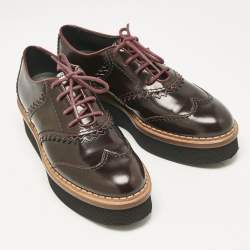 Tod's Burgundy Brogue Leather Platform Lace Up Oxfords Size 38