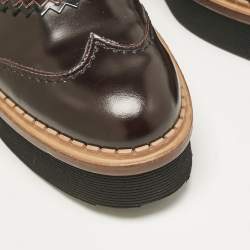Tod's Burgundy Brogue Leather Platform Lace Up Oxfords Size 38