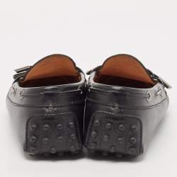Pre Owned Tod's Black Leather Bow Slip On Loafers Size 38.5