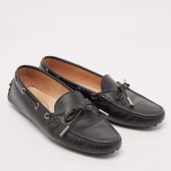 Pre Owned Tod's Black Leather Bow Slip On Loafers Size 38.5