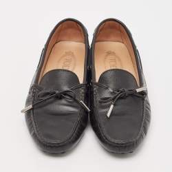 Pre Owned Tod's Black Leather Bow Slip On Loafers Size 38.5