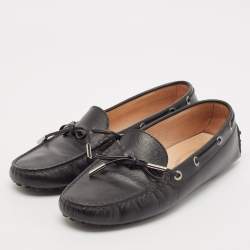 Pre Owned Tod's Black Leather Bow Slip On Loafers Size 38.5