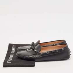 Pre Owned Tod's Black Leather Bow Slip On Loafers Size 38.5