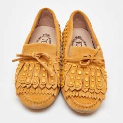 Tod's Yellow Suede Studded Fringe Bow Slip On Loafers Size 36