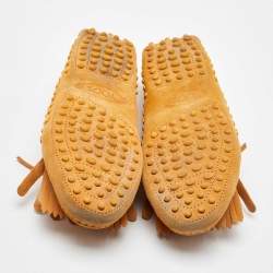 Tod's Yellow Suede Studded Fringe Bow Slip On Loafers Size 36