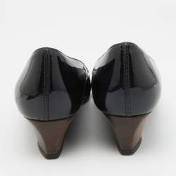Pre Owned Tod's Black Patent Leather Wedge Pumps Size 37.5