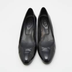 Pre Owned Tod's Black Patent Leather Wedge Pumps Size 37.5