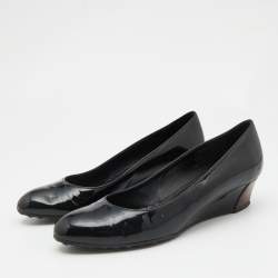 Pre Owned Tod's Black Patent Leather Wedge Pumps Size 37.5