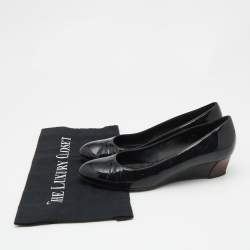 Pre Owned Tod's Black Patent Leather Wedge Pumps Size 37.5