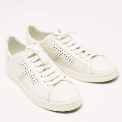 Pre Owned Tod's White Leather Lace Up Sneakers Size 37.5