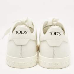 Pre Owned Tod's White Leather Lace Up Sneakers Size 37.5