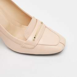 مملوكة مسبقًا Tod's Beige Leather Block Heel Loafer Pumps Size 35.5