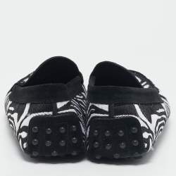Tod's Black/White Suede Embroidered Slip On Loafers Size 40.5