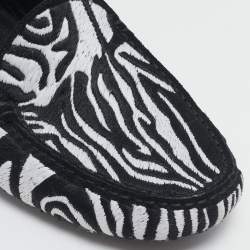 Tod's Black/White Suede Embroidered Slip On Loafers Size 40.5