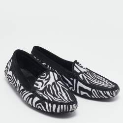 Tod's Black/White Suede Embroidered Slip On Loafers Size 40.5