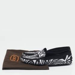 Tod's Black/White Suede Embroidered Slip On Loafers Size 40.5