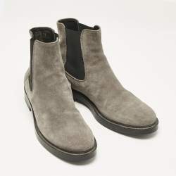 Tod's Grey Suede and Elastic Fabric Ankle Boots Size 38