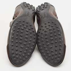 Tod's Metallic Brown Nubuck and Leather Bow Scrunch Ballet Flats Size 37