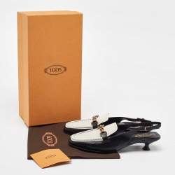 Tod's White/Black Leather Slingback Loafers Size 38