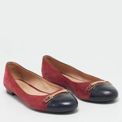 Tod's Red/Black Patent Leather and Suede Ballet Flats Size 39.5